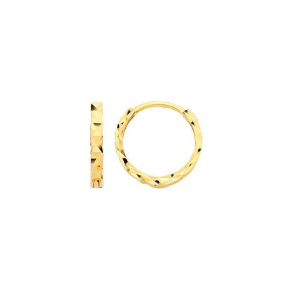 Gilded Silver  Crinkle Cut Sparkling Square Huggie Hoop Earrings - ER226