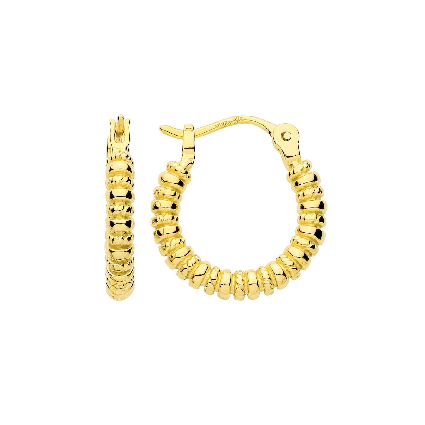 Gold Plated Sterling Silver Ribbed Hoop Earrings - ER227