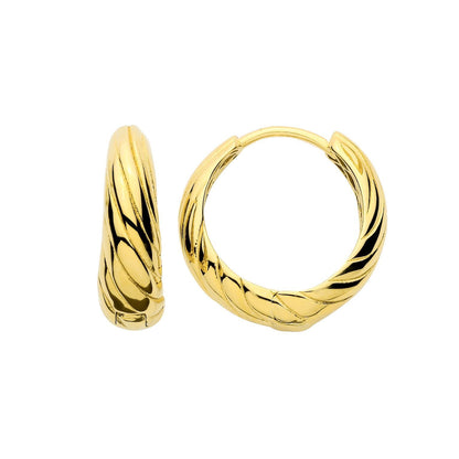Gilded Silver  Tapered Twist Croissant Huggie Hoop Earrings - ER229