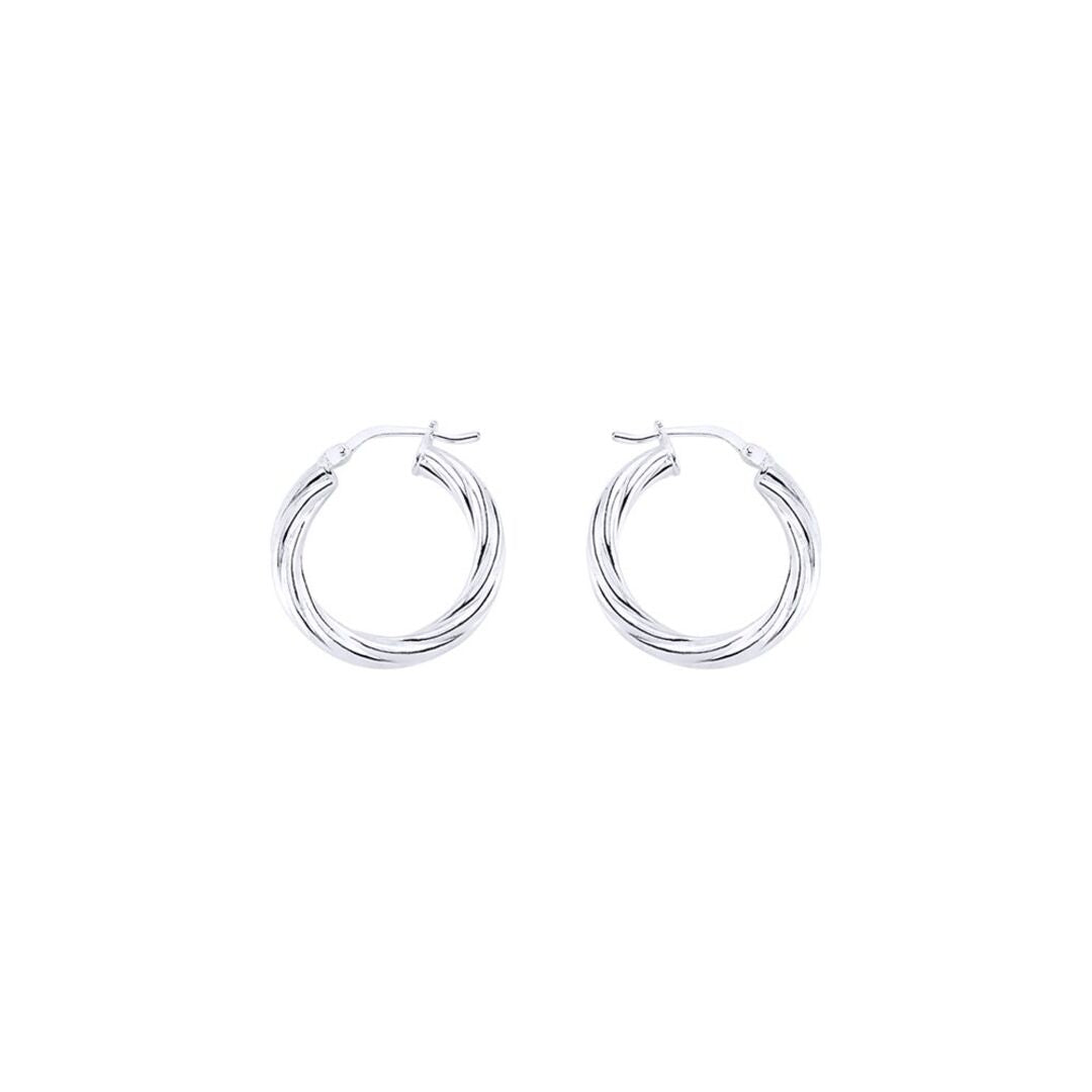 Silver  Twisted Hoop Earrings 16mm 3mm - ER24