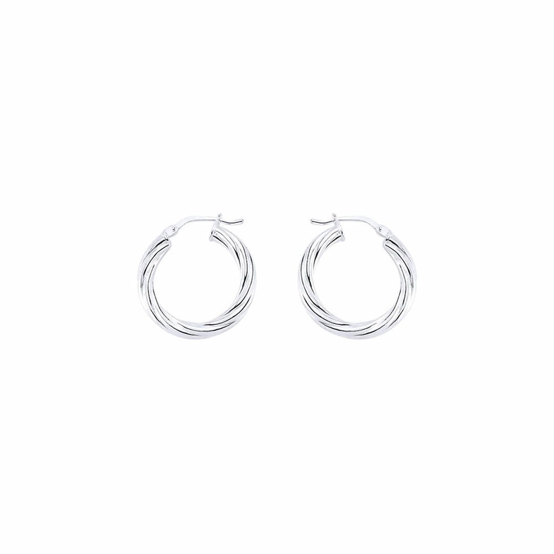 Silver  Twisted Hoop Earrings 16mm 3mm - ER24