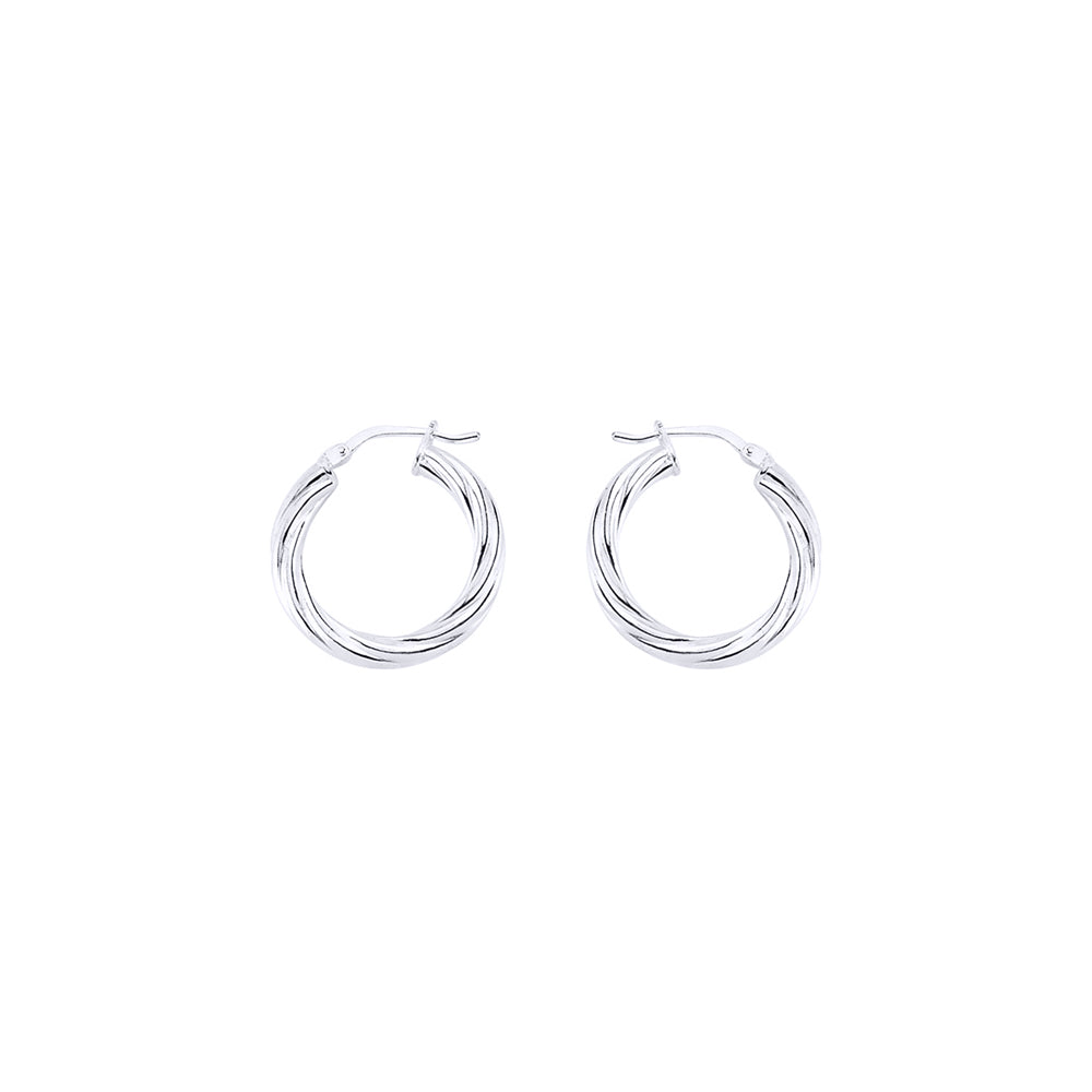 Silver  Twisted Hoop Earrings 16mm 3mm - ER24