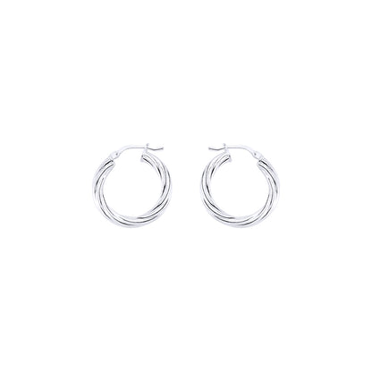 Silver  Twisted Hoop Earrings 16mm 3mm - ER24