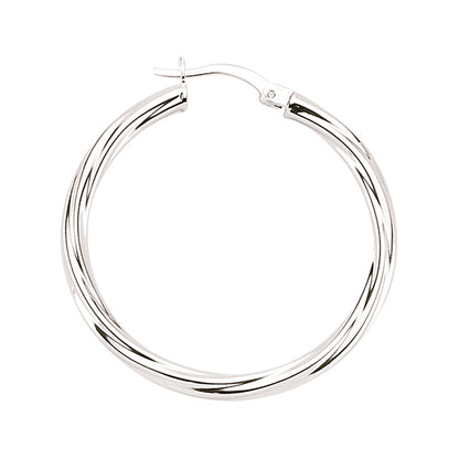 Silver  Twisted Hoop Earrings 33mm 3mm - ER26