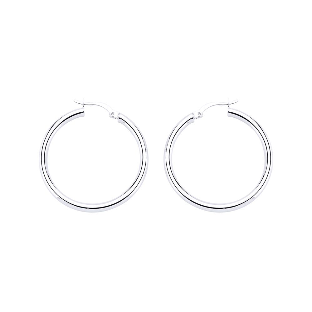 Silver  Round Tube Polished Hoop Earrings 31mm 3mm - ER29