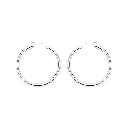 Silver  Round Tube Polished Hoop Earrings 31mm 3mm - ER29