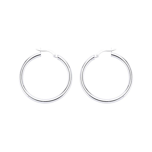 Silver  Round Tube Polished Hoop Earrings 31mm 3mm - ER29