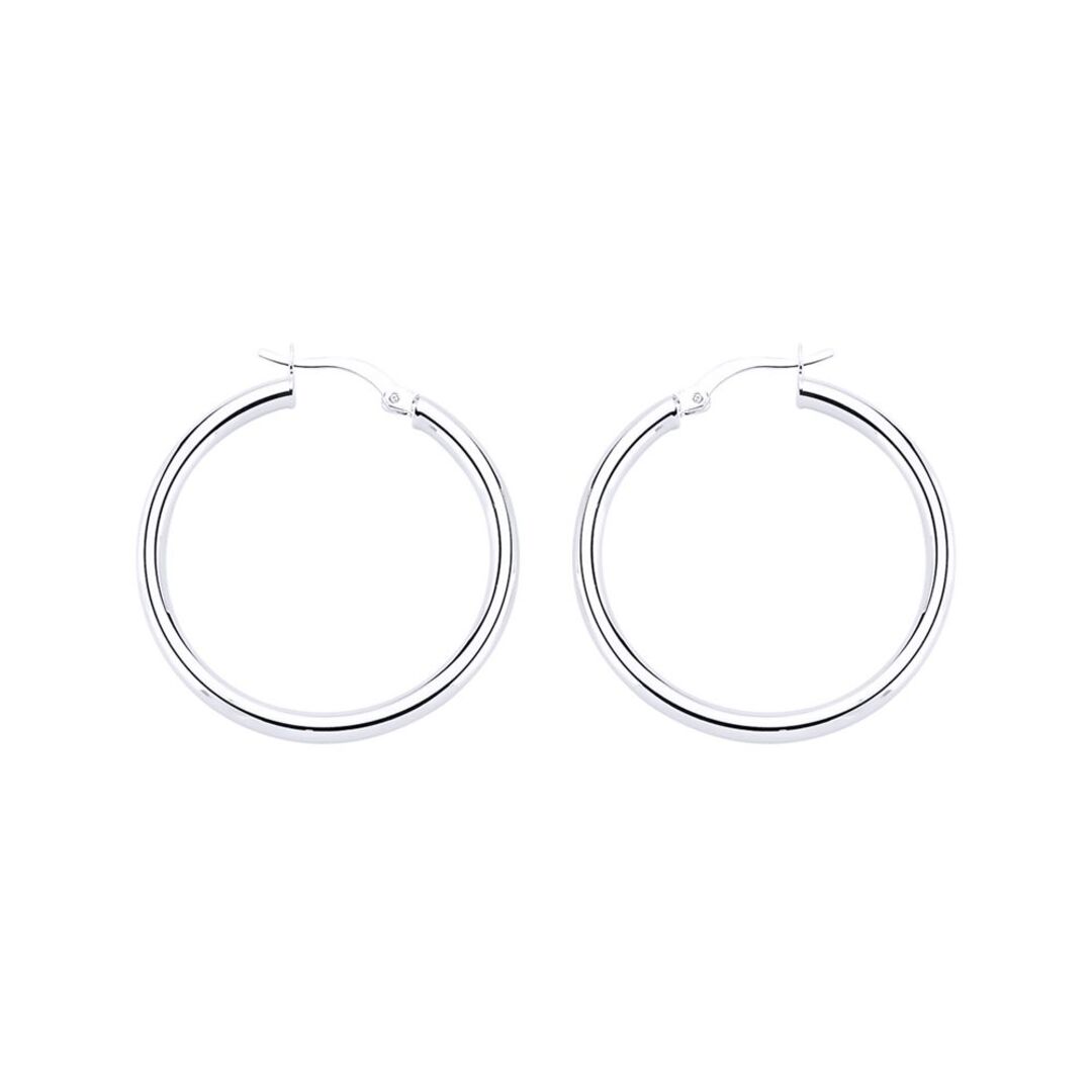 Silver  Round Tube Polished Hoop Earrings 31mm 3mm - ER29