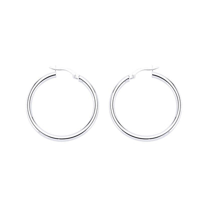 Silver  Round Tube Polished Hoop Earrings 31mm 3mm - ER29