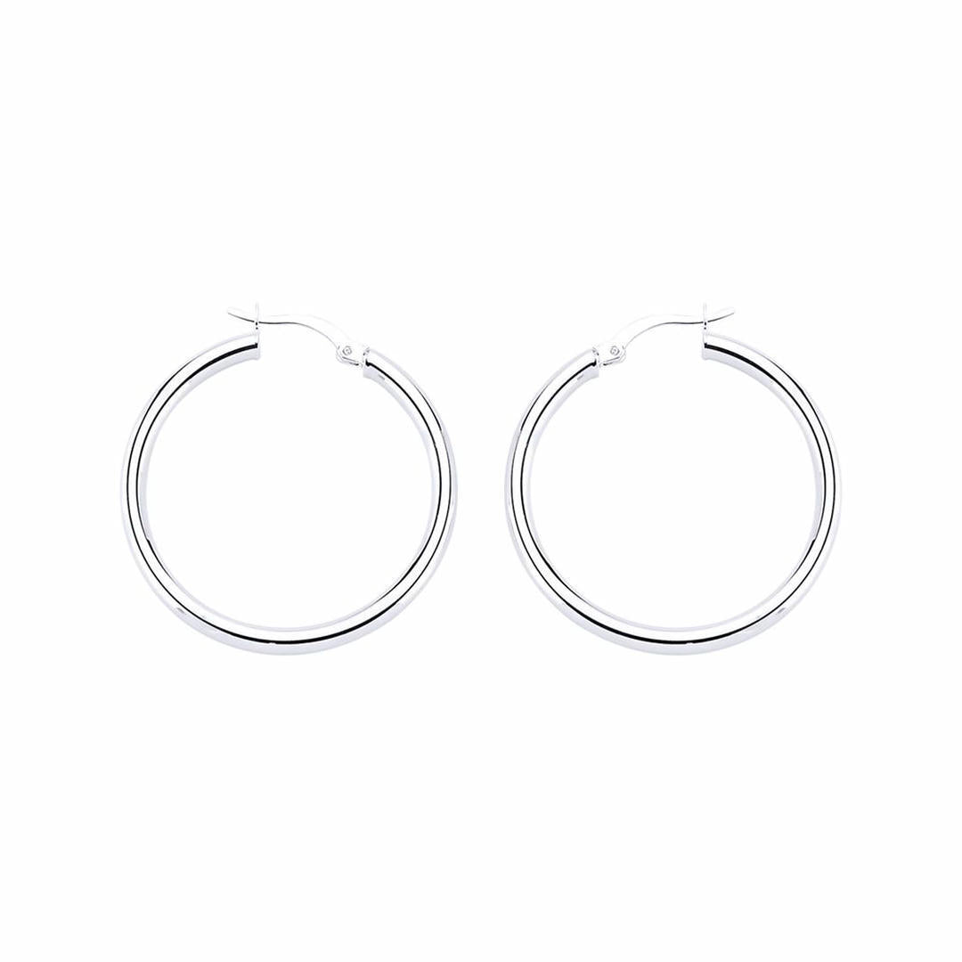 Silver  Round Tube Polished Hoop Earrings 31mm 3mm - ER29