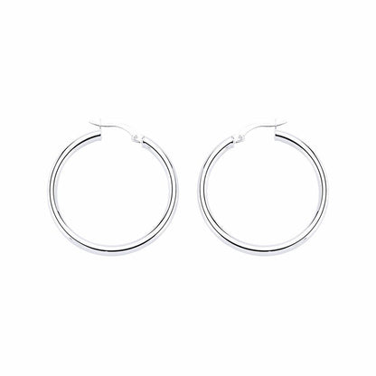 Silver  Round Tube Polished Hoop Earrings 31mm 3mm - ER29