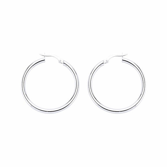 Silver  Round Tube Polished Hoop Earrings 31mm 3mm - ER29