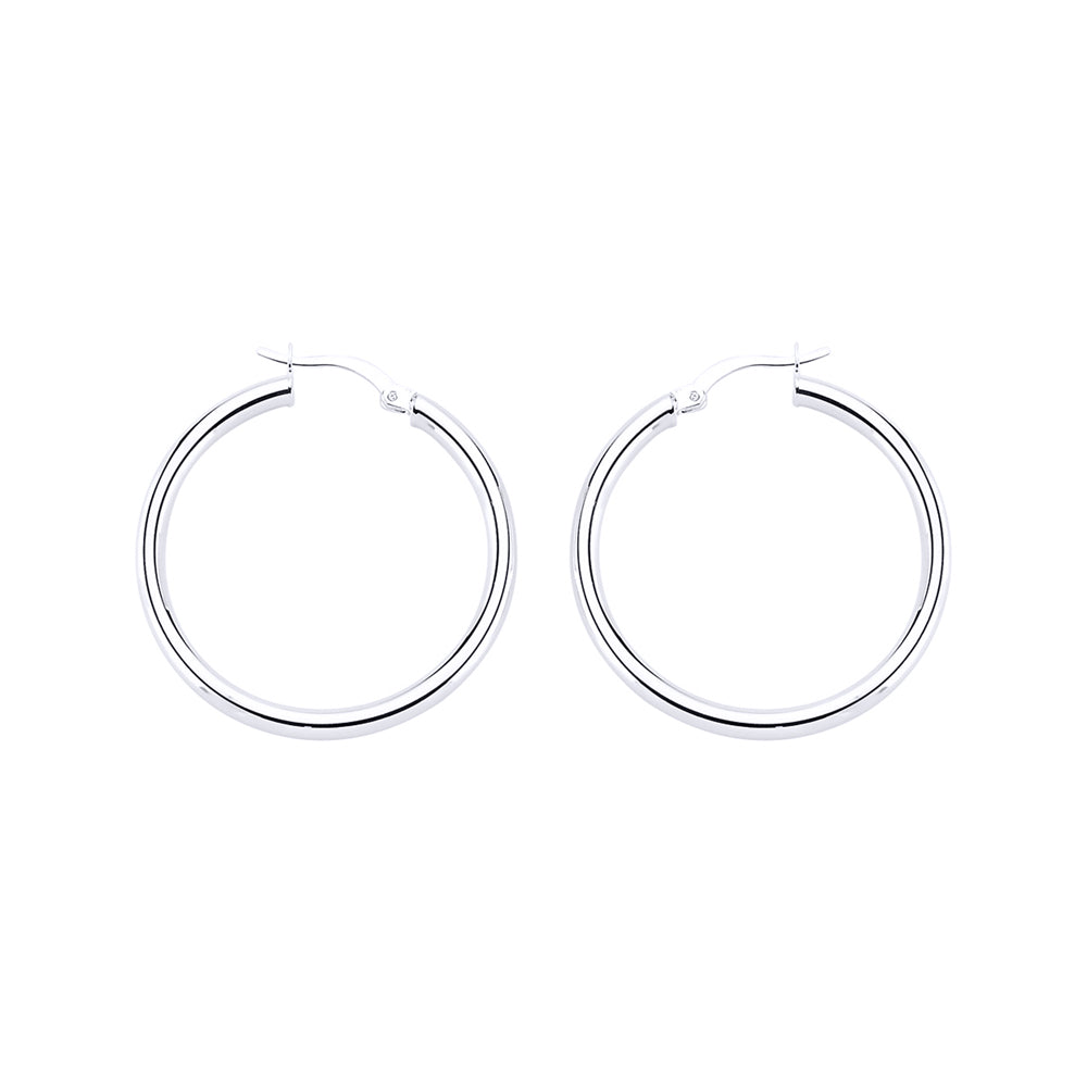 Silver  Round Tube Polished Hoop Earrings 31mm 3mm - ER29