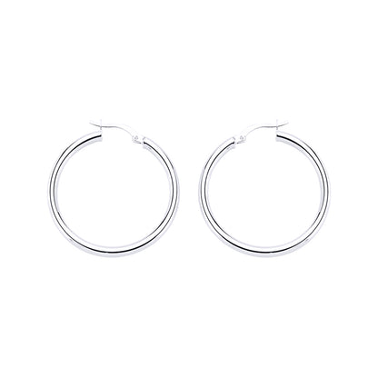 Silver  Round Tube Polished Hoop Earrings 31mm 3mm - ER29