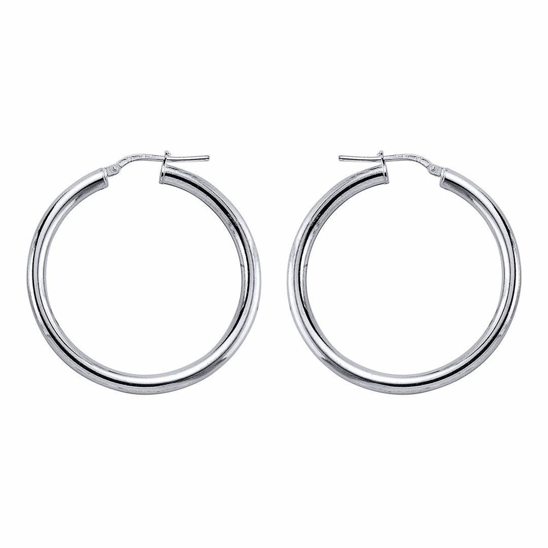 Silver  Round Tube Polished Hoop Earrings 36mm - ER2