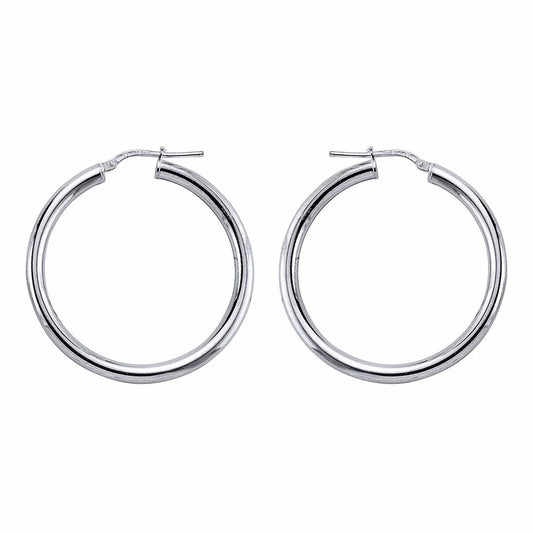 Silver  Round Tube Polished Hoop Earrings 36mm - ER2