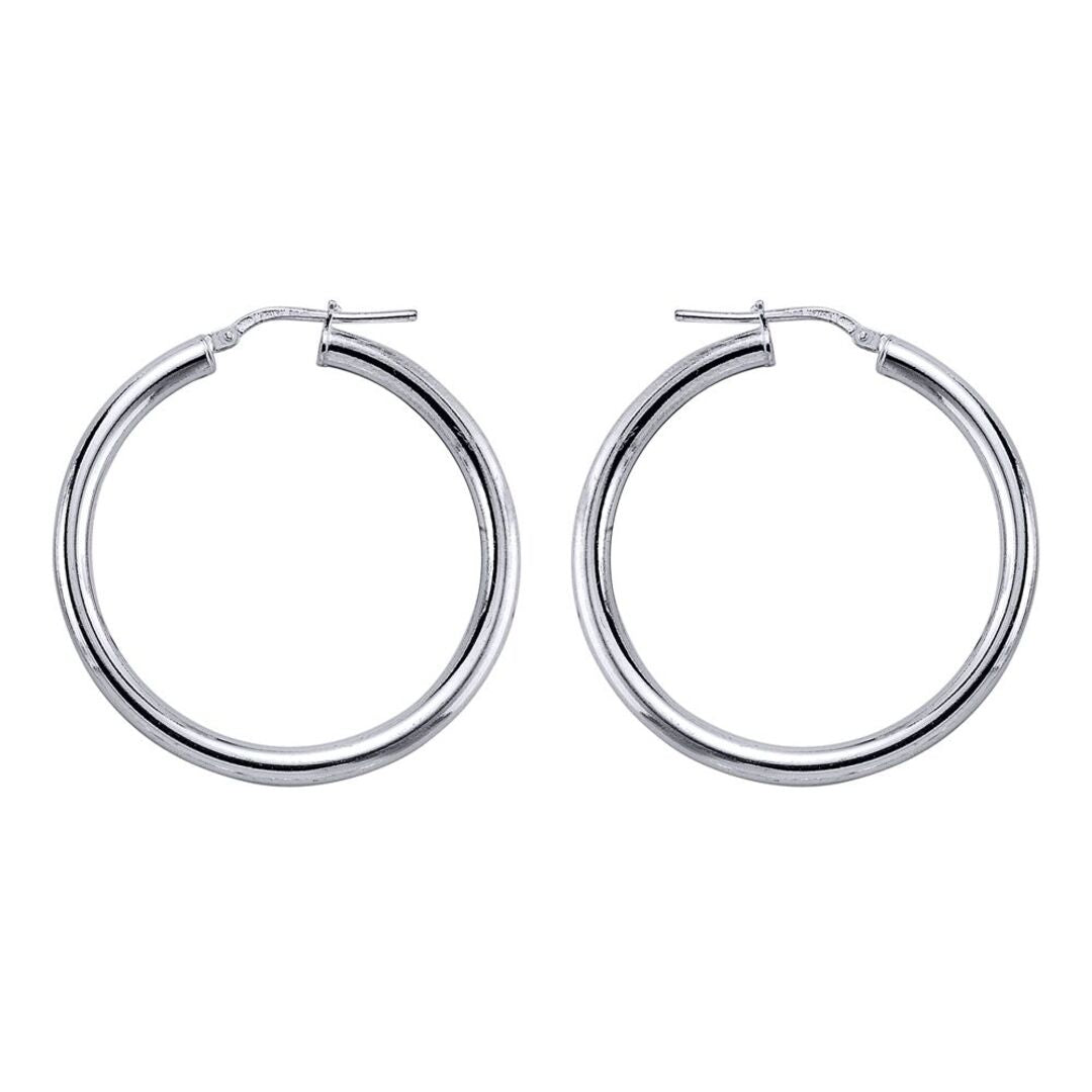 Silver  Round Tube Polished Hoop Earrings 36mm - ER2