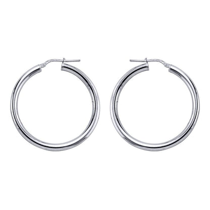 Silver  Round Tube Polished Hoop Earrings 36mm - ER2