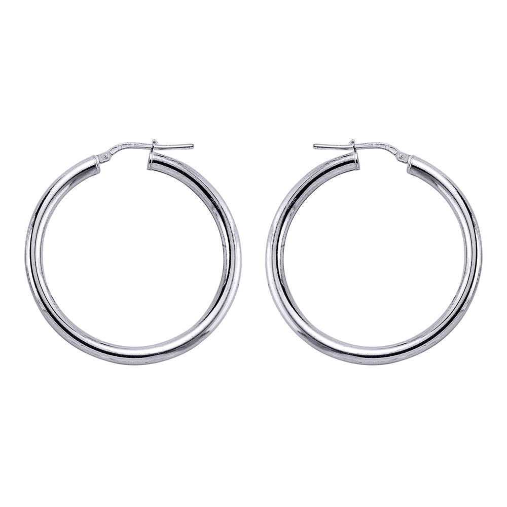 Silver  Round Tube Polished Hoop Earrings 36mm - ER2