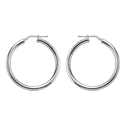 Silver  Round Tube Polished Hoop Earrings 36mm - ER2