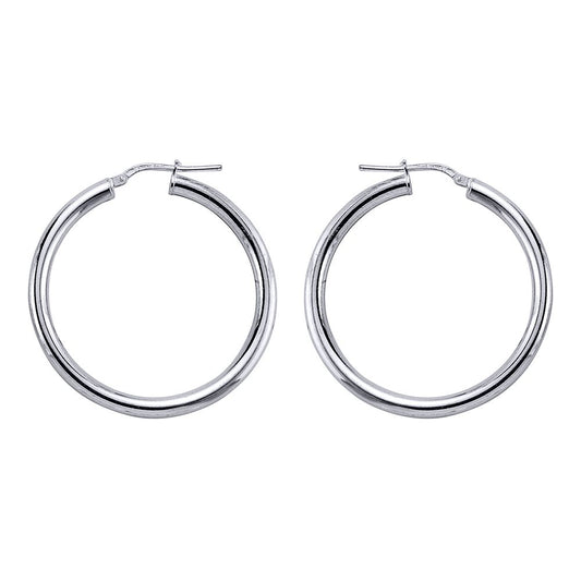 Silver  Round Tube Polished Hoop Earrings 36mm - ER2