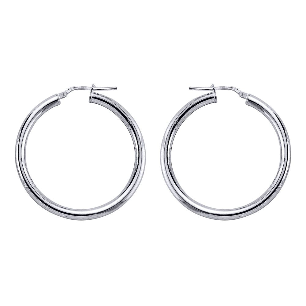 Silver  Round Tube Polished Hoop Earrings 36mm - ER2