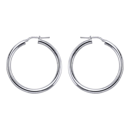 Silver  Round Tube Polished Hoop Earrings 36mm - ER2