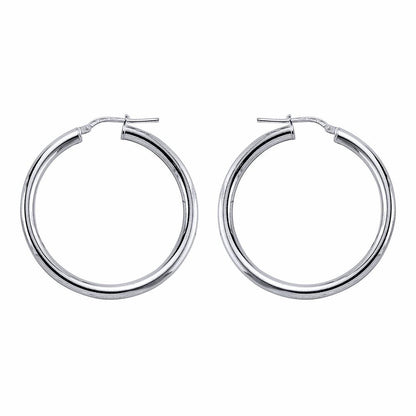 Silver  Round Tube Polished Hoop Earrings 36mm - ER2