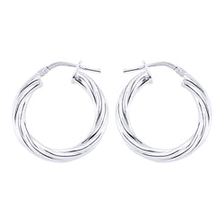 Silver  Twisted Hoop Earrings 16mm 3mm - ER33