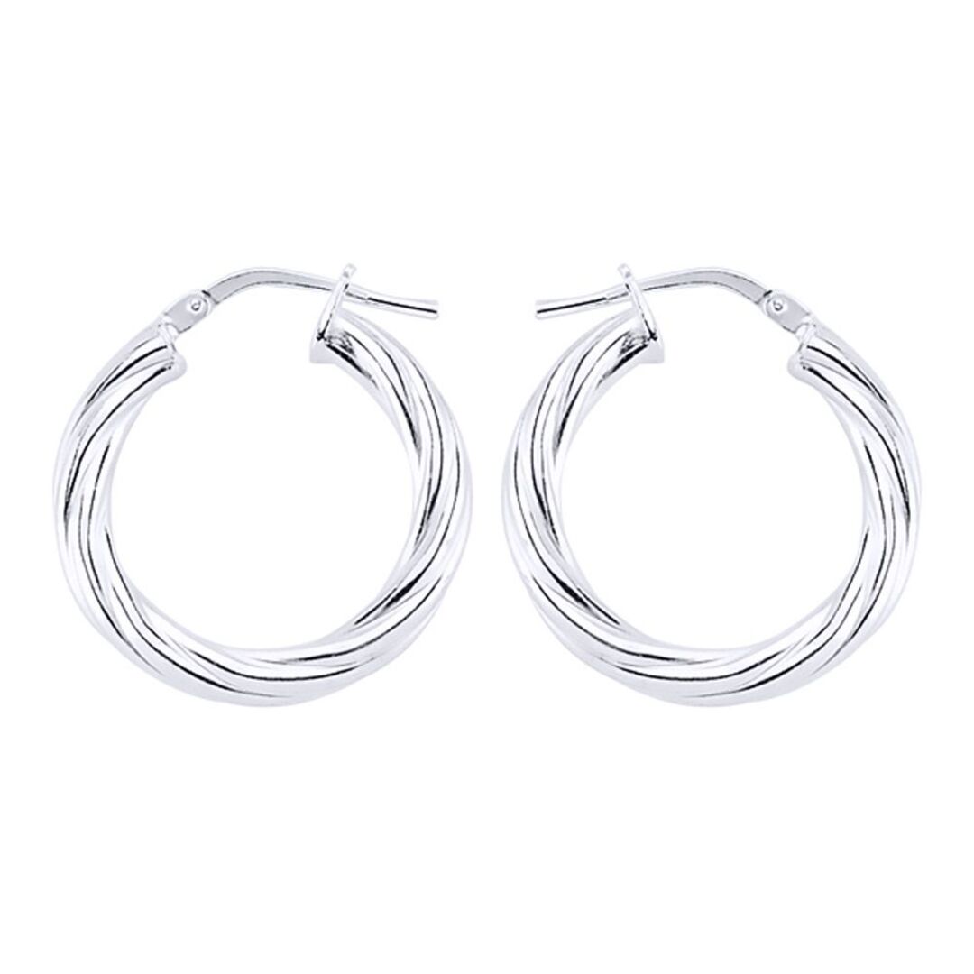 Silver  Twisted Hoop Earrings 16mm 3mm - ER33