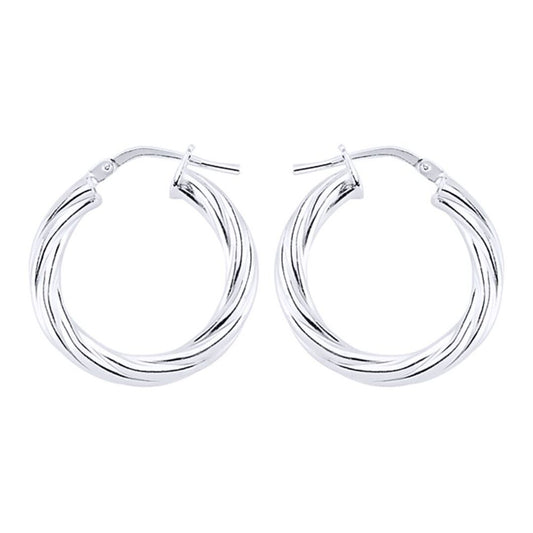 Silver  Twisted Hoop Earrings 16mm 3mm - ER33