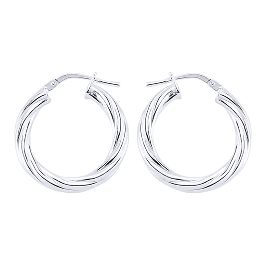 Silver  Twisted Hoop Earrings 16mm 3mm - ER33