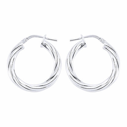 Silver  Twisted Hoop Earrings 16mm 3mm - ER33