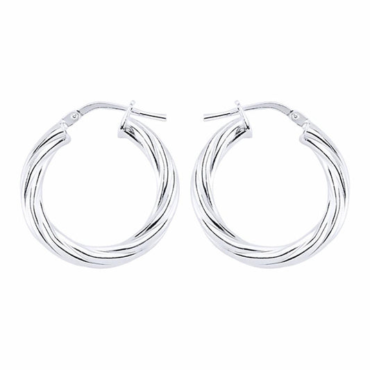 Silver  Twisted Hoop Earrings 16mm 3mm - ER33