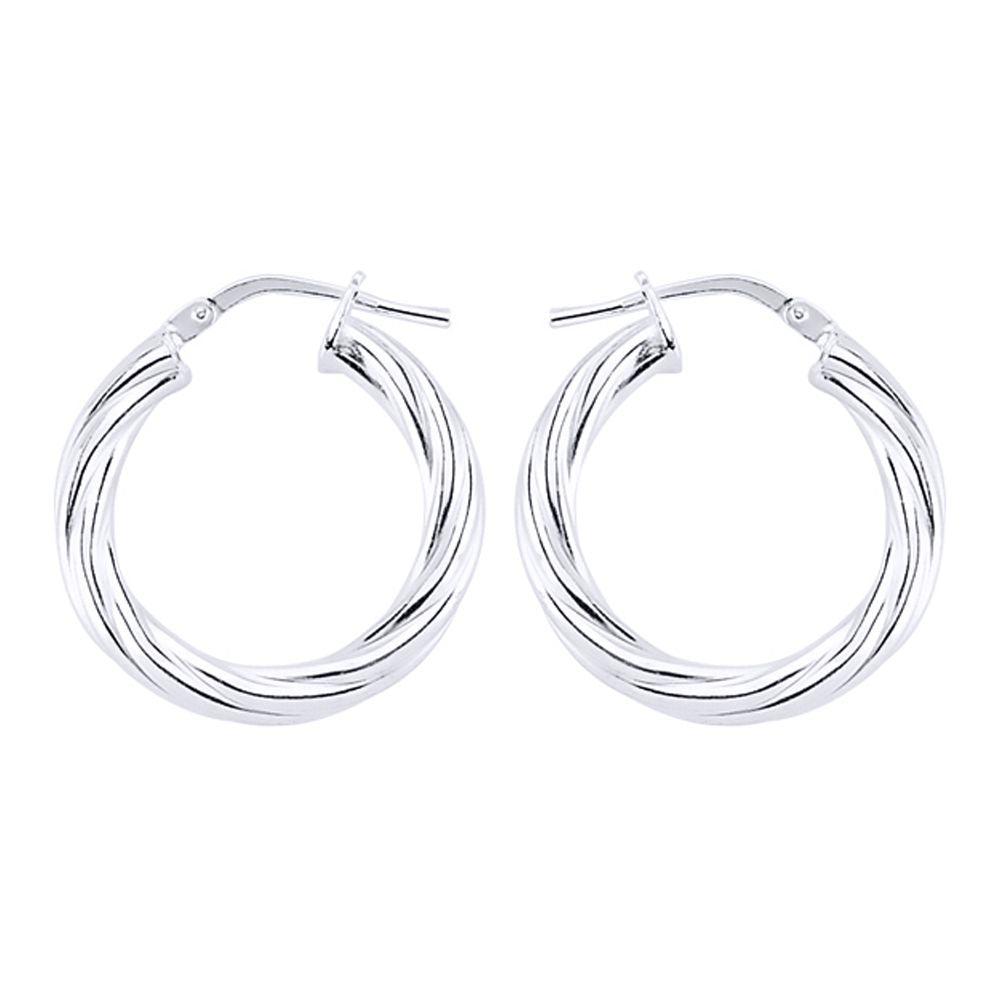 Silver  Twisted Hoop Earrings 16mm 3mm - ER33
