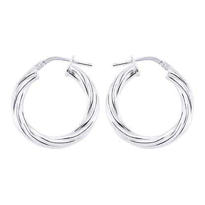 Silver  Twisted Hoop Earrings 16mm 3mm - ER33