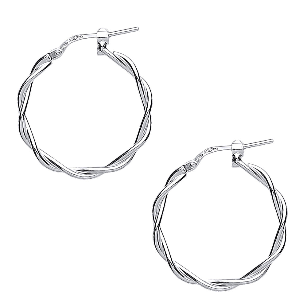 Silver  Candy Twist Hoop Earrings 25mm 3mm - ER38