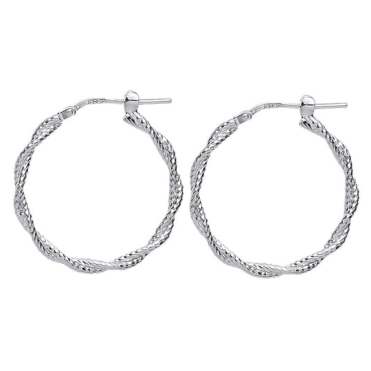 Silver  Platted Twisted Hoop Earrings 26mm 2mm - ER39