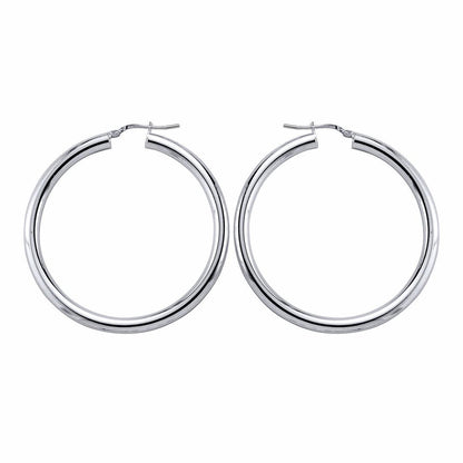 Silver  Round Tube Polished Hoop Earrings 46mm - ER3