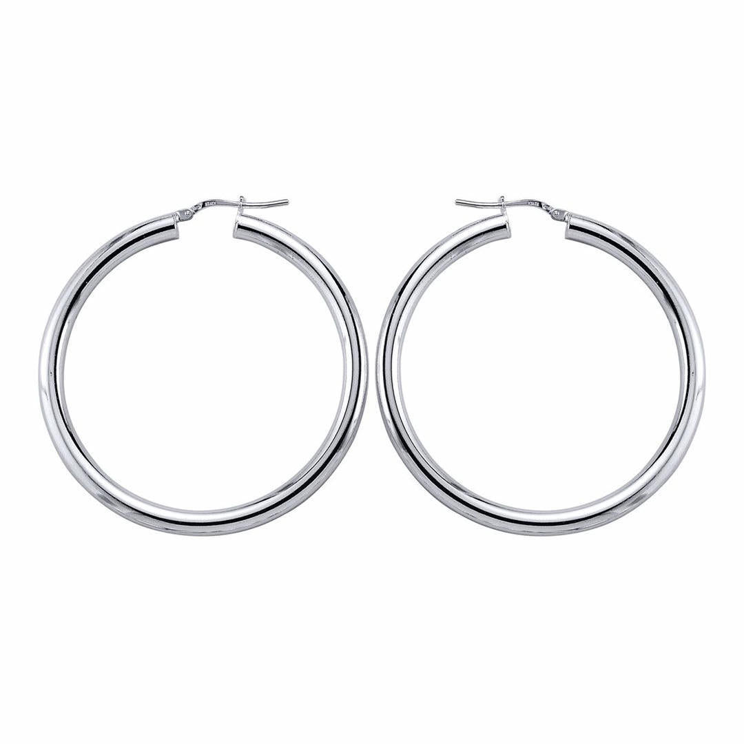 Silver  Round Tube Polished Hoop Earrings 46mm - ER3