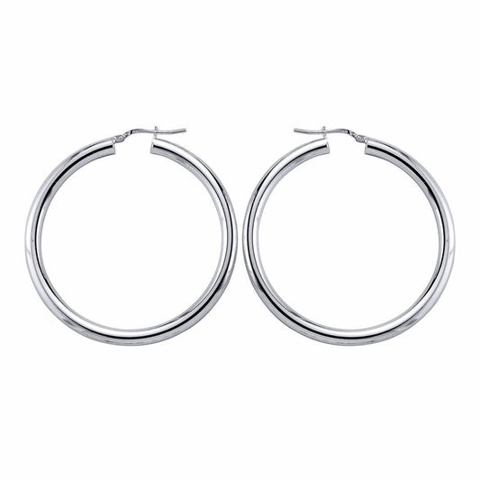 Silver  Round Tube Polished Hoop Earrings 46mm - ER3