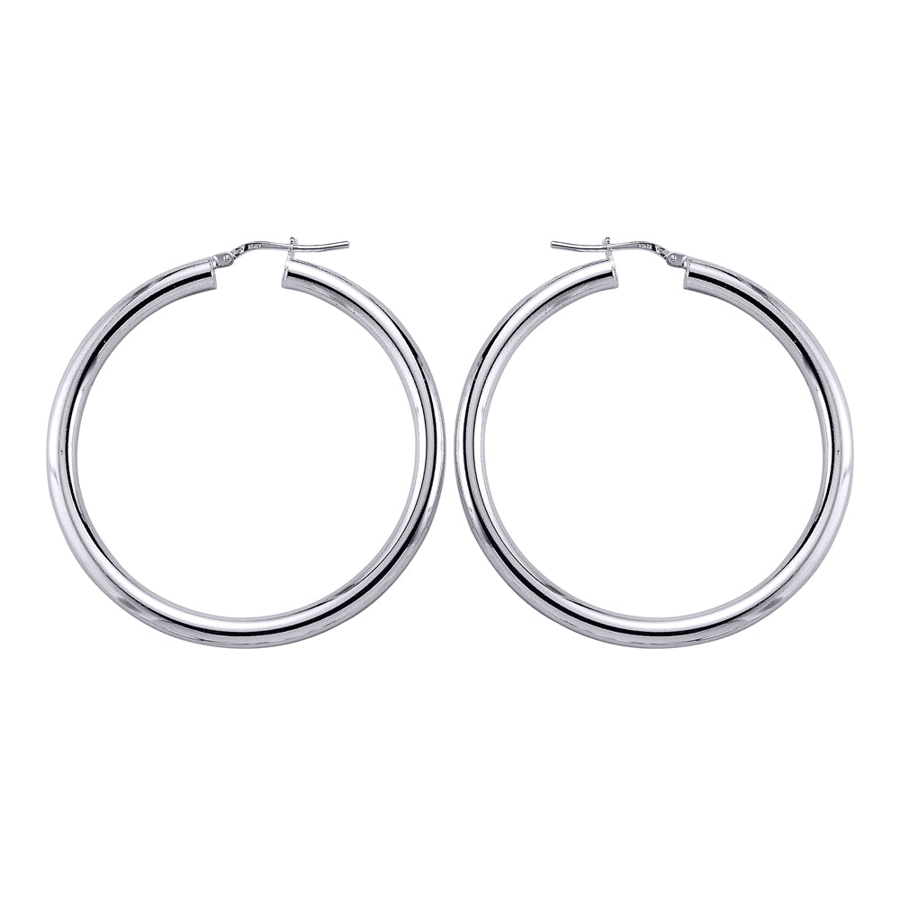 Silver  Round Tube Polished Hoop Earrings 46mm - ER3