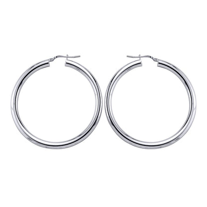 Silver  Round Tube Polished Hoop Earrings 46mm - ER3