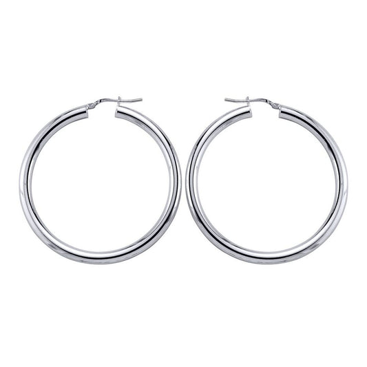 Silver  Round Tube Polished Hoop Earrings 46mm - ER3