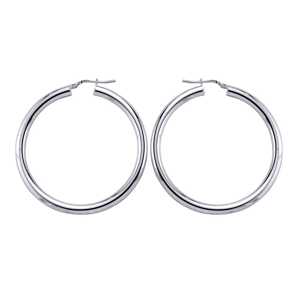 Silver  Round Tube Polished Hoop Earrings 46mm - ER3
