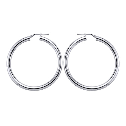 Silver  Round Tube Polished Hoop Earrings 46mm - ER3