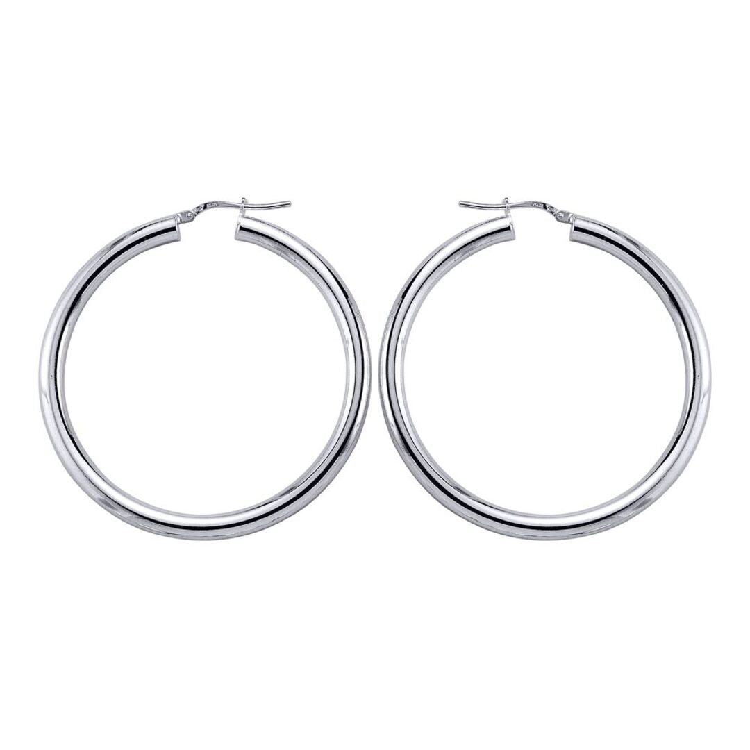 Silver  Round Tube Polished Hoop Earrings 46mm - ER3