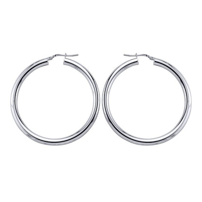 Silver  Round Tube Polished Hoop Earrings 46mm - ER3