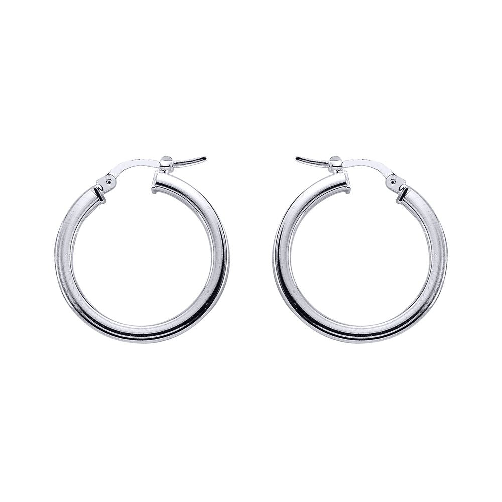 Silver  Square Tube Polished Hoop Earrings 24mm - ER4