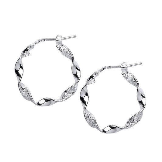 Silver Frosted Candy Twist Hoop Earrings 23mm 3mm - ER40